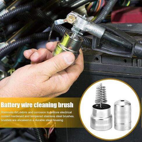 Car Battery Terminal Cleaner Brush Kit, Vehicle Battery Post with 12PCS Washers Protector Fiber 2PCS Cleaning Brush, Automotive Post Terminal Cleaners Accessories, Universal Fit in Kuwait