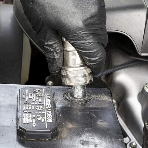 Car Battery Terminal Cleaner Brush Kit, Vehicle Battery Post with 12PCS Washers Protector Fiber 2PCS Cleaning Brush, Automotive Post Terminal Cleaners Accessories, Universal Fit in Kuwait