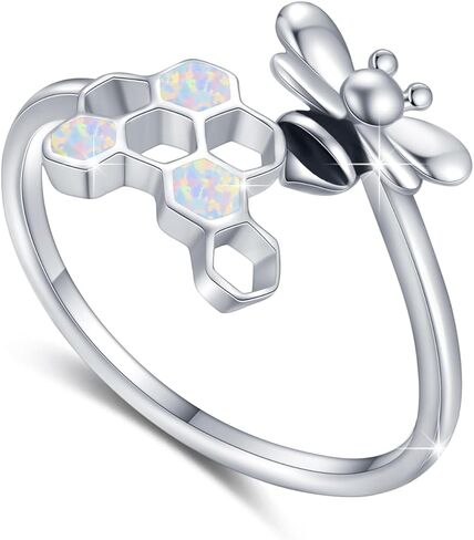 CUOKA MIRACLE Bumblebee Ring for Women 925 Sterling Silver Honeycomb Bee Ring with Opal Adjustable Honey Bee Rings Adorable Insect Jewelry Animal Gift for Bee Lovers in Saudi Arabia