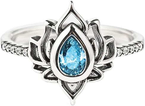 Vintage Lotus Flower Ring for Women,Daity Silver Statement Rings for Women Non Tarnish,1ct Blue Pear-Shaped CZ Engagement Ring, No Mud No Lotus Jewelry for Sisters,Inspirational Friendship Gift in Saudi Arabia