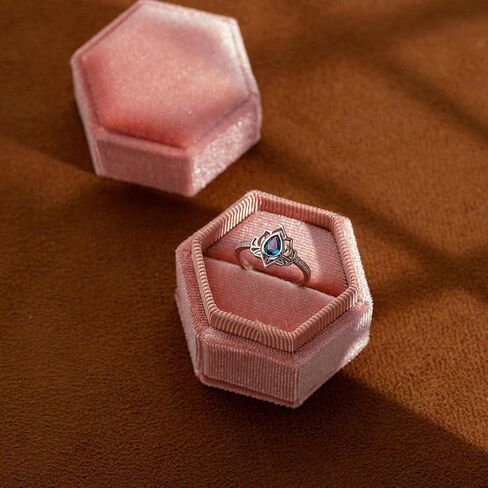 Vintage Lotus Flower Ring for Women,Daity Silver Statement Rings for Women Non Tarnish,1ct Blue Pear-Shaped CZ Engagement Ring, No Mud No Lotus Jewelry for Sisters,Inspirational Friendship Gift in Saudi Arabia