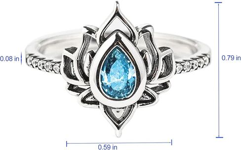 Vintage Lotus Flower Ring for Women,Daity Silver Statement Rings for Women Non Tarnish,1ct Blue Pear-Shaped CZ Engagement Ring, No Mud No Lotus Jewelry for Sisters,Inspirational Friendship Gift in Saudi Arabia