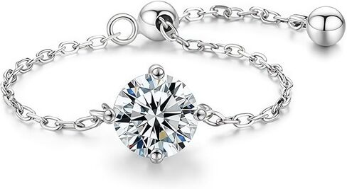 YSDD 1 Carat Moissanite Promise Ring Chain Link Adjustable Design Elegant Single Diamond Cut Sterling Silver Ring for Women in Kuwait