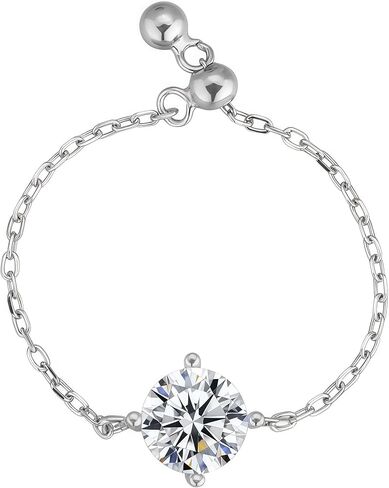 YSDD 1 Carat Moissanite Promise Ring Chain Link Adjustable Design Elegant Single Diamond Cut Sterling Silver Ring for Women in Kuwait