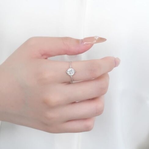YSDD 1 Carat Moissanite Promise Ring Chain Link Adjustable Design Elegant Single Diamond Cut Sterling Silver Ring for Women in Kuwait