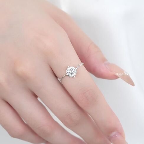YSDD 1 Carat Moissanite Promise Ring Chain Link Adjustable Design Elegant Single Diamond Cut Sterling Silver Ring for Women in Kuwait