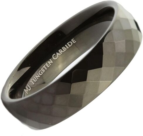 Custom Laser Engraved Faceted Honeycomb Ring with Diamond Pattern Tungsten Carbide Band in Kuwait