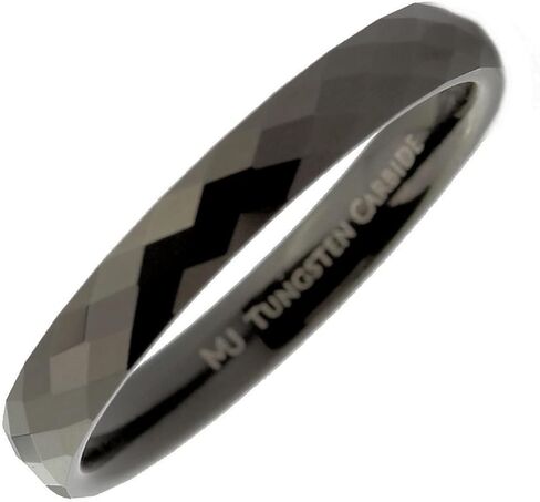 Custom Laser Engraved Faceted Honeycomb Ring with Diamond Pattern Tungsten Carbide Band in Kuwait