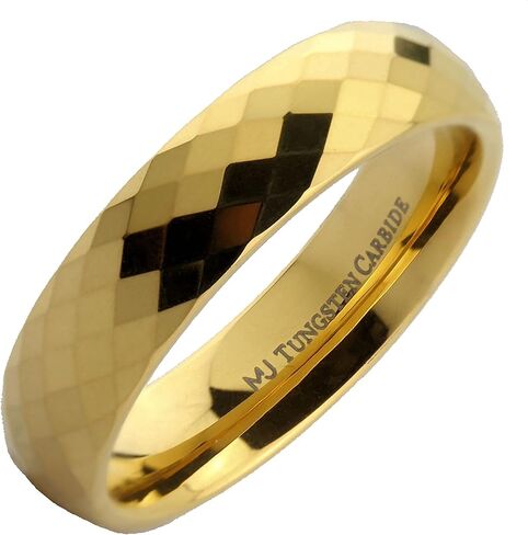 Custom Laser Engraved Faceted Honeycomb Ring with Diamond Pattern Tungsten Carbide Band in Kuwait