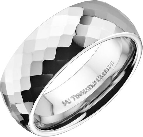 Custom Laser Engraved Faceted Honeycomb Ring with Diamond Pattern Tungsten Carbide Band in Kuwait