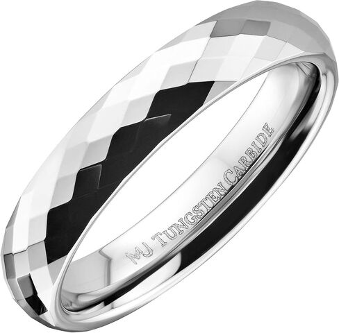 Custom Laser Engraved Faceted Honeycomb Ring with Diamond Pattern Tungsten Carbide Band in Kuwait