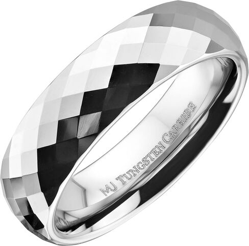 Custom Laser Engraved Faceted Honeycomb Ring with Diamond Pattern Tungsten Carbide Band in Kuwait