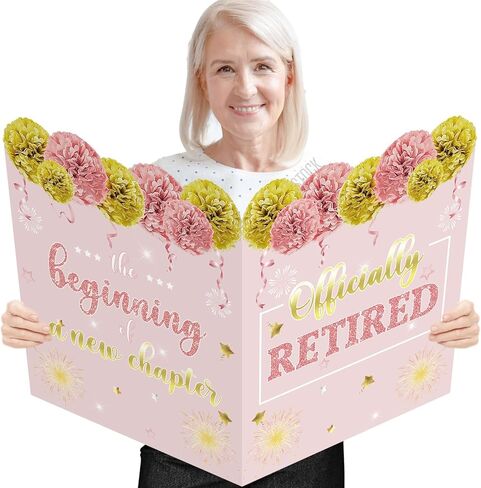 Retirement Greeting Card 25 x 16 Inch with Envelope, Large Rose Pink Gold Guest Signature Book Gift We Will Miss You Farewell Card Going Away Party Decorations (Pink) in Saudi Arabia