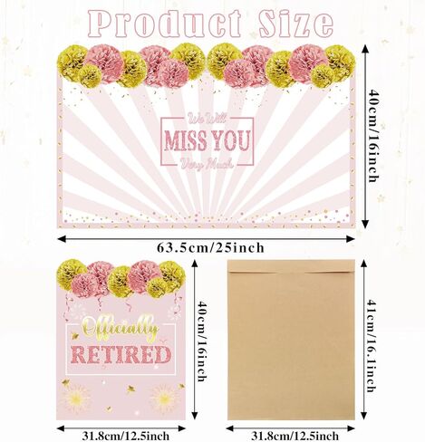 Retirement Greeting Card 25 x 16 Inch with Envelope, Large Rose Pink Gold Guest Signature Book Gift We Will Miss You Farewell Card Going Away Party Decorations (Pink) in Saudi Arabia