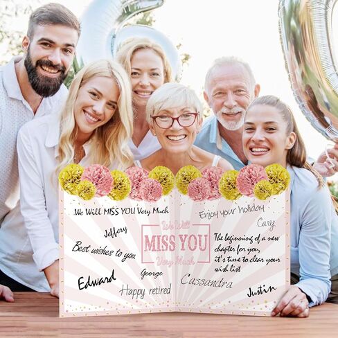 Retirement Greeting Card 25 x 16 Inch with Envelope, Large Rose Pink Gold Guest Signature Book Gift We Will Miss You Farewell Card Going Away Party Decorations (Pink) in Saudi Arabia