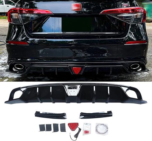 YOUNGERCAR Rear Bumper Diffuser Fit for 2022 2023 2024 Honda Civic Sedan11th Gen Car Lower Spoiler Rear Lip Splitter Bumper Lip Body Kits Gloss Black W/LED Light in Kuwait