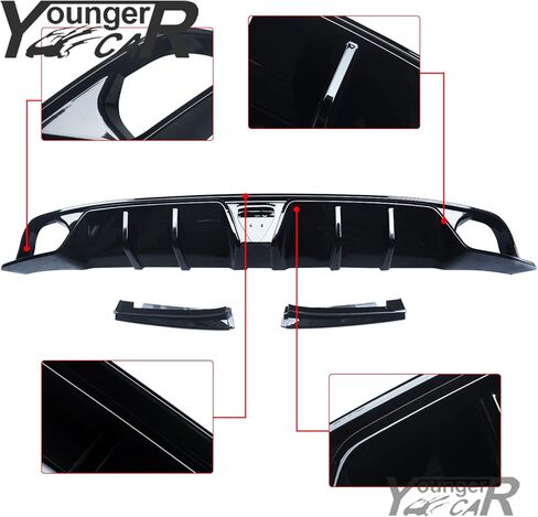 YOUNGERCAR Rear Bumper Diffuser Fit for 2022 2023 2024 Honda Civic Sedan11th Gen Car Lower Spoiler Rear Lip Splitter Bumper Lip Body Kits Gloss Black W/LED Light in Kuwait