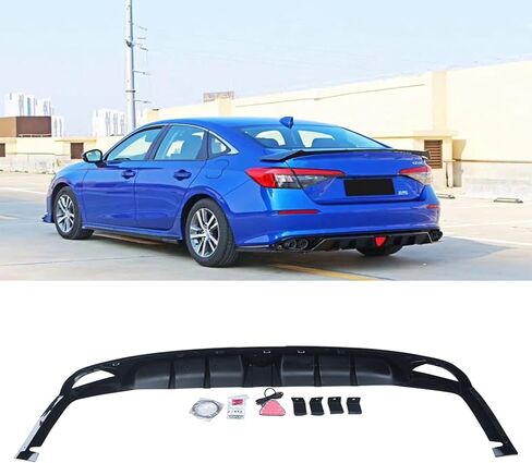 YOUNGERCAR Rear Bumper Diffuser Fit for 2022 2023 2024 Honda Civic Sedan11th Gen Car Lower Spoiler Rear Lip Splitter Bumper Lip Body Kits Gloss Black W/LED Light in Kuwait
