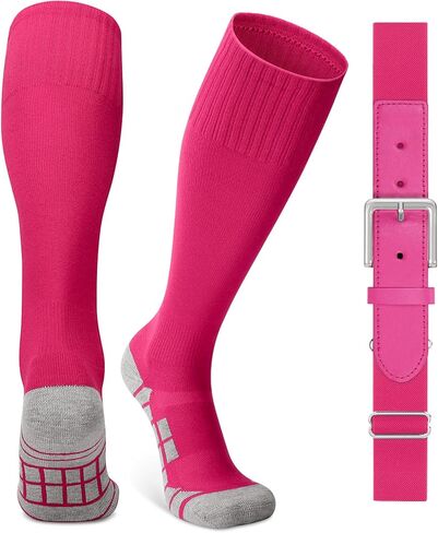 Youth Baseball Softball Socks and Elastic Belt Combo Soccer Boys Knee-High Socks for Girls Kids Adult Men Women in Saudi Arabia