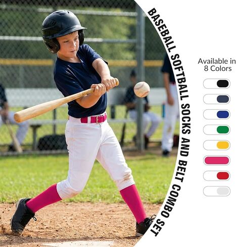 Youth Baseball Softball Socks and Elastic Belt Combo Soccer Boys Knee-High Socks for Girls Kids Adult Men Women in Saudi Arabia