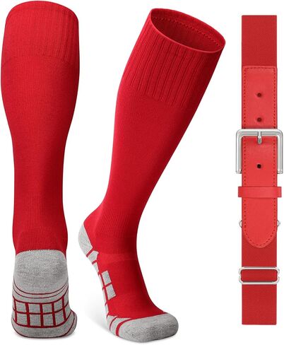 Youth Baseball Softball Socks and Elastic Belt Combo Soccer Boys Knee-High Socks for Girls Kids Adult Men Women in Saudi Arabia