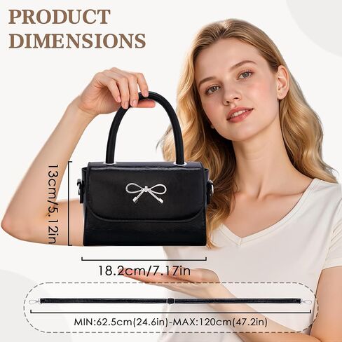 Rancco Crossbody Bag for Women, Black PU Leather Bowknot Shoulder Bag, Purse & Handheld Clutch with Metal Bow, handbag w/Trendy Bag Top Handle, Small Handbags for Vacations, Parties, Romantic Dates in Kuwait