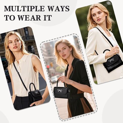 Rancco Crossbody Bag for Women, Black PU Leather Bowknot Shoulder Bag, Purse & Handheld Clutch with Metal Bow, handbag w/Trendy Bag Top Handle, Small Handbags for Vacations, Parties, Romantic Dates in Kuwait