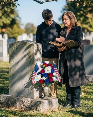 Memorial Day Flowers for Cemetery: Large 36 Heads Velvet Red White Blue Roses Bouquet with Flags for Veterans - Outdoor Grave Decorations - Artificial Patriotic Cemetery Flowers for Grave in Saudi Arabia