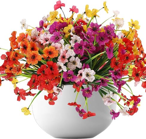 14 حزمة من الزهور الصناعية للديكور في الهواء الطلق، زهور وهمية متعددة الألوان ونباتات بلاستيكية بنفسجية صناعية مقاومة للأشعة فوق البنفسجية للربيع والصيف والحديقة ونافذة صندوق المكتب وطاولة المطبخ وديكور المنزل in Kuwait