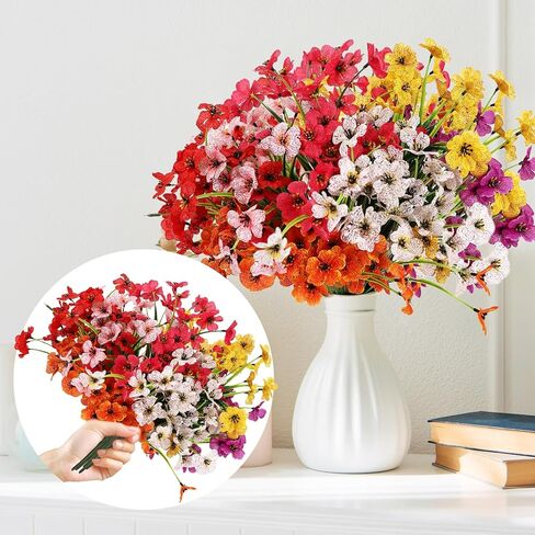 14 حزمة من الزهور الصناعية للديكور في الهواء الطلق، زهور وهمية متعددة الألوان ونباتات بلاستيكية بنفسجية صناعية مقاومة للأشعة فوق البنفسجية للربيع والصيف والحديقة ونافذة صندوق المكتب وطاولة المطبخ وديكور المنزل in Kuwait