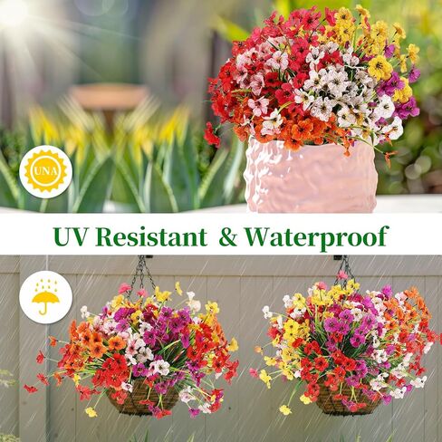 14 حزمة من الزهور الصناعية للديكور في الهواء الطلق، زهور وهمية متعددة الألوان ونباتات بلاستيكية بنفسجية صناعية مقاومة للأشعة فوق البنفسجية للربيع والصيف والحديقة ونافذة صندوق المكتب وطاولة المطبخ وديكور المنزل in Kuwait