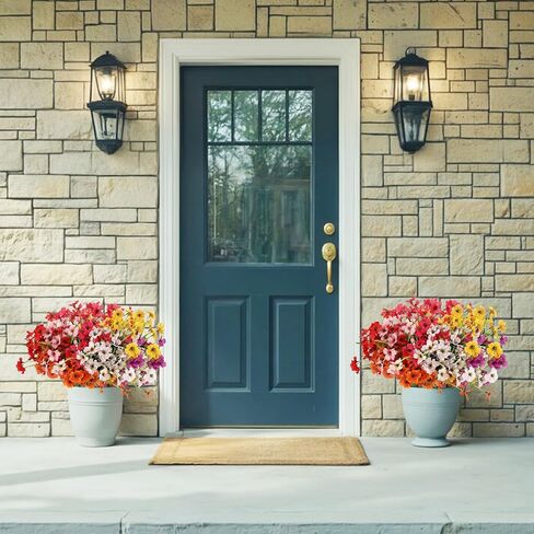 14 حزمة من الزهور الصناعية للديكور في الهواء الطلق، زهور وهمية متعددة الألوان ونباتات بلاستيكية بنفسجية صناعية مقاومة للأشعة فوق البنفسجية للربيع والصيف والحديقة ونافذة صندوق المكتب وطاولة المطبخ وديكور المنزل in Kuwait