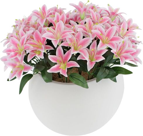 Artificial Lily Flowers 10 Bundles, 16in Faux Silk Lilies for Vase, Realistic Fake Lily Flowers for Home Decor, Wedding Bouquet, Table Centerpieces, Indoor Outdoor Garden Decoration in Saudi Arabia