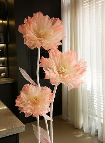 Giant Artificial Organza Flower On Base – Large Pink Faux Flower with Standing Stems and Base for Wedding, Valentine's Day, Party, Shop Window Display, Outdoor Yard Event Backdrop Decor in Saudi Arabia