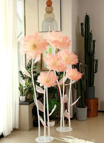 Giant Artificial Organza Flower On Base – Large Pink Faux Flower with Standing Stems and Base for Wedding, Valentine's Day, Party, Shop Window Display, Outdoor Yard Event Backdrop Decor in Saudi Arabia