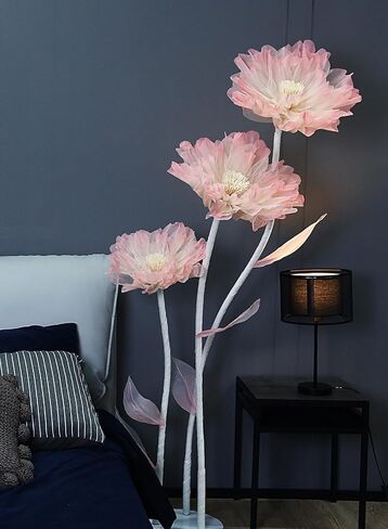 Giant Artificial Organza Flower On Base – Large Pink Faux Flower with Standing Stems and Base for Wedding, Valentine's Day, Party, Shop Window Display, Outdoor Yard Event Backdrop Decor in Saudi Arabia