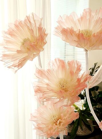Giant Artificial Organza Flower On Base – Large Pink Faux Flower with Standing Stems and Base for Wedding, Valentine's Day, Party, Shop Window Display, Outdoor Yard Event Backdrop Decor in Saudi Arabia