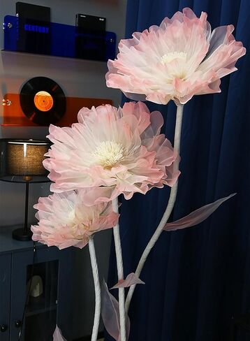 Giant Artificial Organza Flower On Base – Large Pink Faux Flower with Standing Stems and Base for Wedding, Valentine's Day, Party, Shop Window Display, Outdoor Yard Event Backdrop Decor in Saudi Arabia