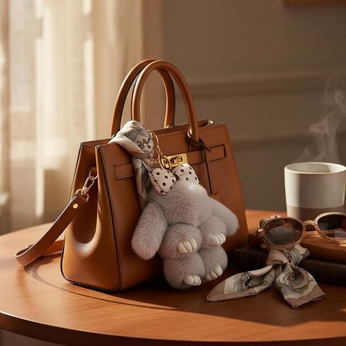 2 PCS Bunny Keychain, Cute Bunny Keychains, Bunnykeychains with Bow, Pink and Gray Color Options, Soft Bunnykeychain for Bags and Keys in Kuwait