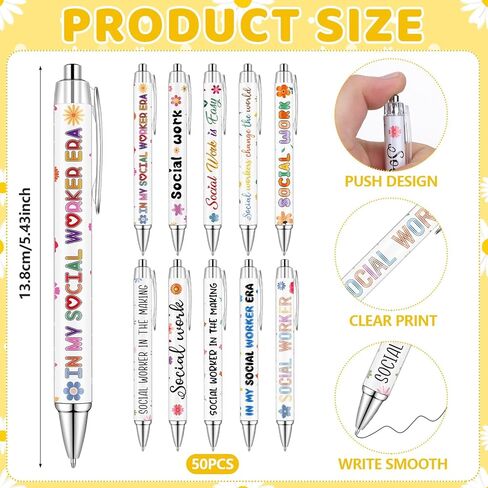 50 مجموعة من هدايا تقدير الأخصائي الاجتماعي، أقلام حبر جاف للأخصائي الاجتماعي مع بطاقات شكر، قلم حبر أسود قابل للسحب لكتابة هدايا لطيفة للأخصائيين الاجتماعيين، هدايا حفلات شهر العمل الاجتماعي in Kuwait
