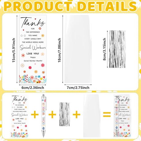 50 مجموعة من هدايا تقدير الأخصائي الاجتماعي، أقلام حبر جاف للأخصائي الاجتماعي مع بطاقات شكر، قلم حبر أسود قابل للسحب لكتابة هدايا لطيفة للأخصائيين الاجتماعيين، هدايا حفلات شهر العمل الاجتماعي in Kuwait