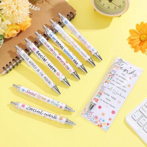 50 مجموعة من هدايا تقدير الأخصائي الاجتماعي، أقلام حبر جاف للأخصائي الاجتماعي مع بطاقات شكر، قلم حبر أسود قابل للسحب لكتابة هدايا لطيفة للأخصائيين الاجتماعيين، هدايا حفلات شهر العمل الاجتماعي in Kuwait