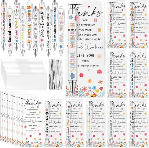 50 مجموعة من هدايا تقدير الأخصائي الاجتماعي، أقلام حبر جاف للأخصائي الاجتماعي مع بطاقات شكر، قلم حبر أسود قابل للسحب لكتابة هدايا لطيفة للأخصائيين الاجتماعيين، هدايا حفلات شهر العمل الاجتماعي in Kuwait