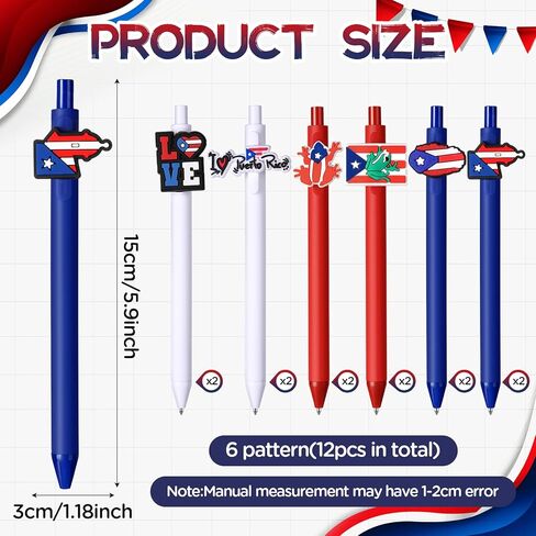 12pcs Puerto Rico Souvenir Pens,Puerto Rico Ballpoint Pens for Pr Flags Patriotic Party Gifts Anniversary Veterans Day Party Favor Birthday Back to School Reward Office Home Use in Saudi Arabia