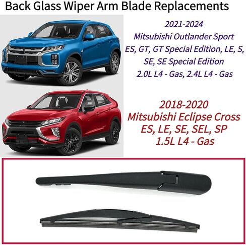 Rear Wiper Blade Arm Set for Mitsubishi Outlander Sport 2021-2024 Eclipse Cross 2018 2019 2020 Exact Fit ES LE SE SEL SP GT S trims Rear Back Windshield Wiper Blade OEM Replacement in Kuwait
