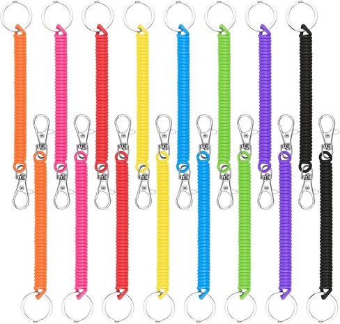16Pcs Spiral Retractable Spring Coil Keychain, Colorful Coiled Lanyard with Keyring Lobster Clasp, Theftproof Anti-lost Stretch Cord Safety Key Ring for Keys Wallet Cellphone(8 Colors) in Saudi Arabia
