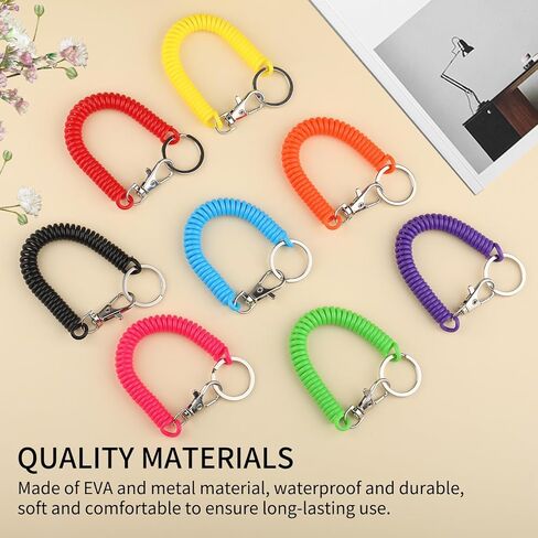 16Pcs Spiral Retractable Spring Coil Keychain, Colorful Coiled Lanyard with Keyring Lobster Clasp, Theftproof Anti-lost Stretch Cord Safety Key Ring for Keys Wallet Cellphone(8 Colors) in Saudi Arabia