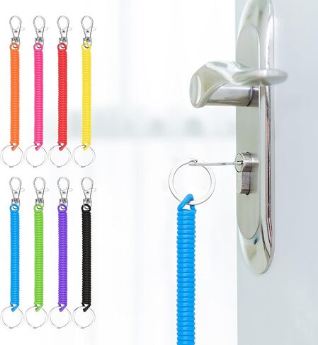 16Pcs Spiral Retractable Spring Coil Keychain, Colorful Coiled Lanyard with Keyring Lobster Clasp, Theftproof Anti-lost Stretch Cord Safety Key Ring for Keys Wallet Cellphone(8 Colors) in Saudi Arabia