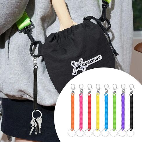 16Pcs Spiral Retractable Spring Coil Keychain, Colorful Coiled Lanyard with Keyring Lobster Clasp, Theftproof Anti-lost Stretch Cord Safety Key Ring for Keys Wallet Cellphone(8 Colors) in Saudi Arabia