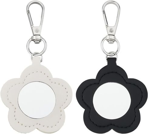 2PCS 2 Color PU Leather Flower Keychain Portable Makeup Mirror Key Ring Bulk Floral Pendant Key Holder in Saudi Arabia